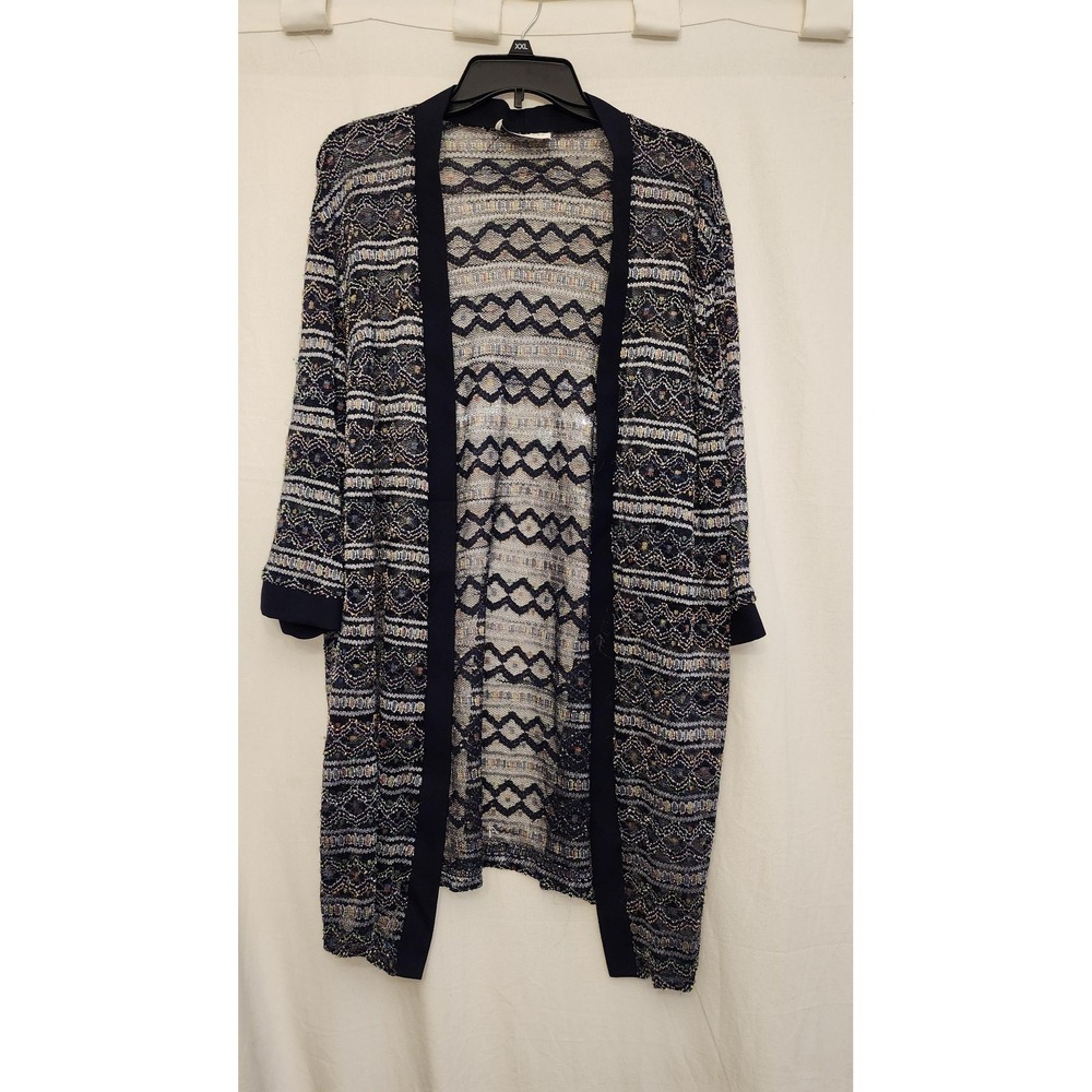 Lady Dorby‎ Cardigan Womens XXL Navy Multicolor Open Front Kimono Lightweight